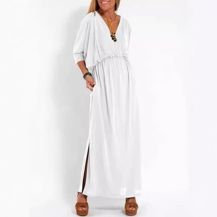 Damen elegantes Maxikleid mit seitlichem Schlitz und flexiblem Taillenbund Drune