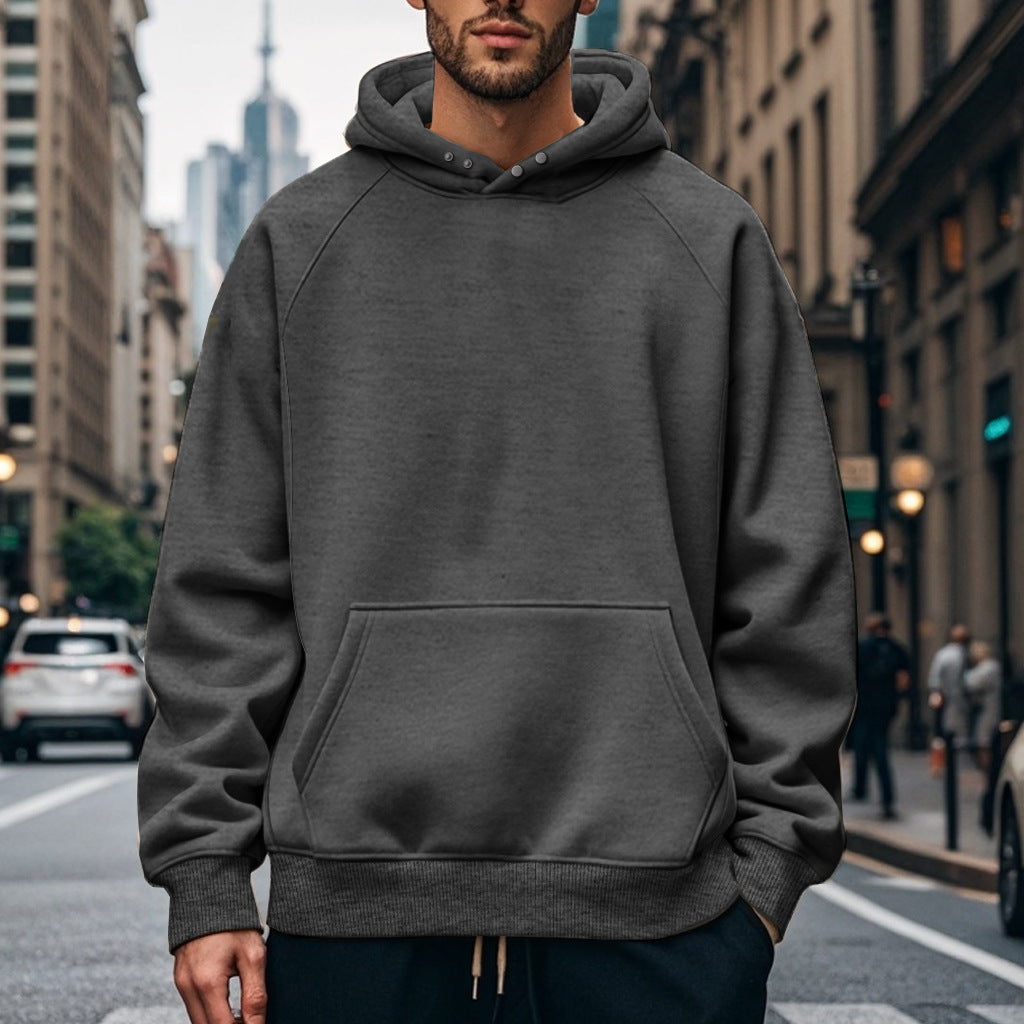 Herren oversized Kapuzenpullover aus weichem Baumwollmix mit Kangaroo-Tasche Drune