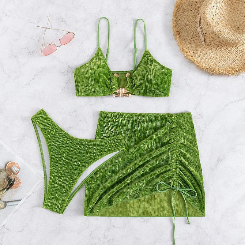 Damen Triangel-Bikini-Set mit Rüschendesign und modischem Rock Drune