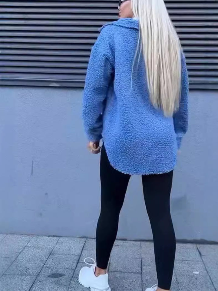 Damen lässige Fleecejacke mit praktischen Taschen und Knopfdetails Drune