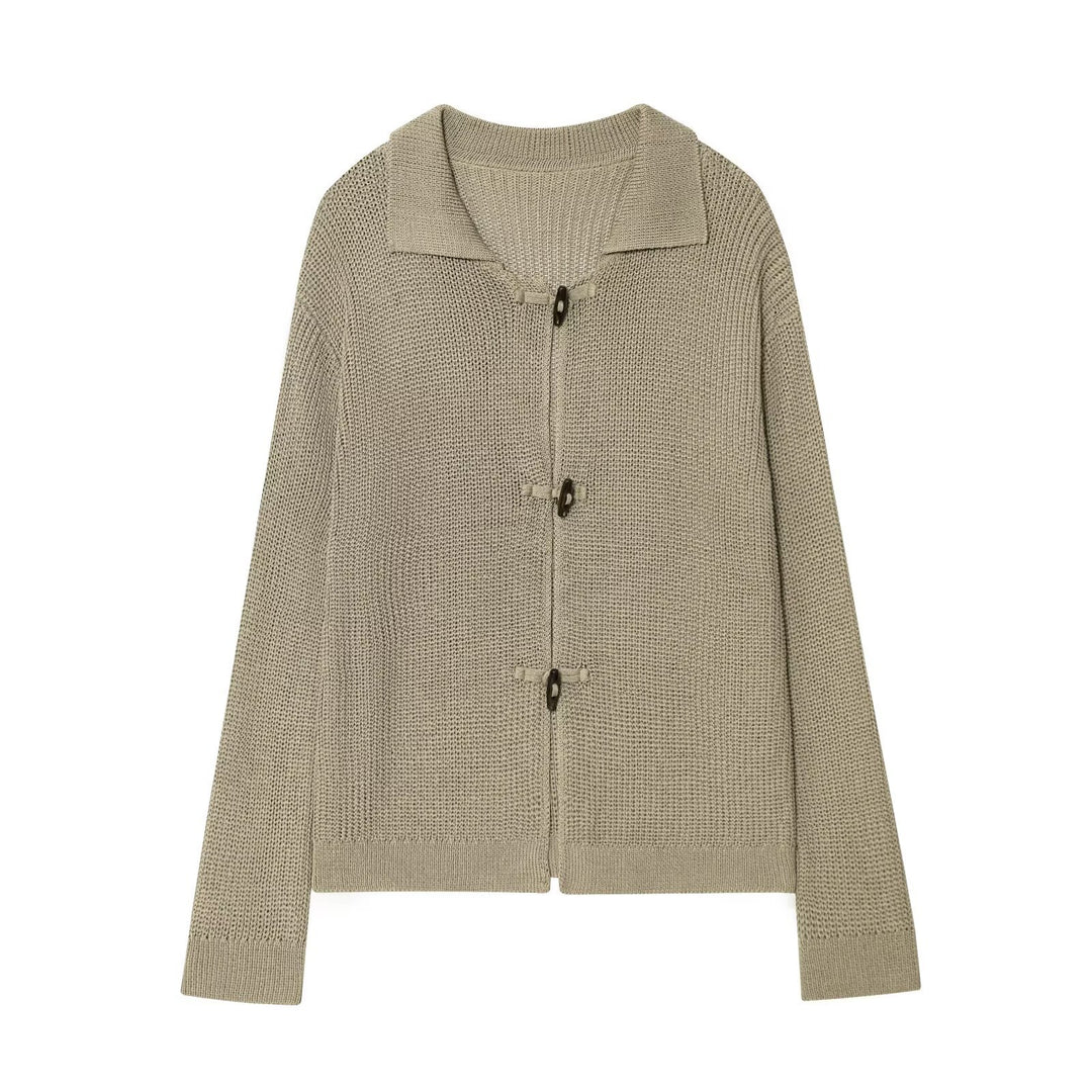 Damen leichte Strickjacke mit eleganten Knopfdetails Drune