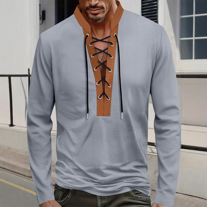 Herren modisches Langarmshirt mit einzigartigem Schnürdesign und ansprechendem Kragen Drune