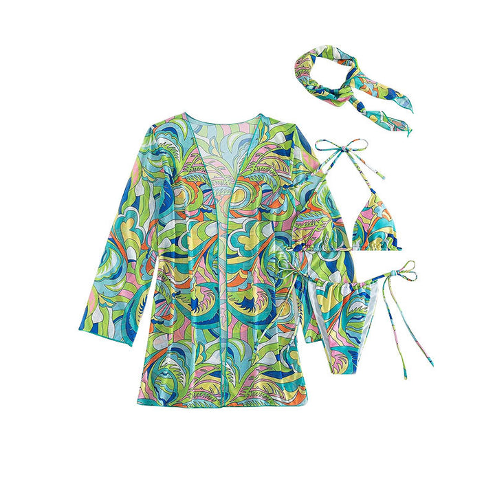 Damen Bunt bedruckter Bikini mit langem Cover-Up Drune