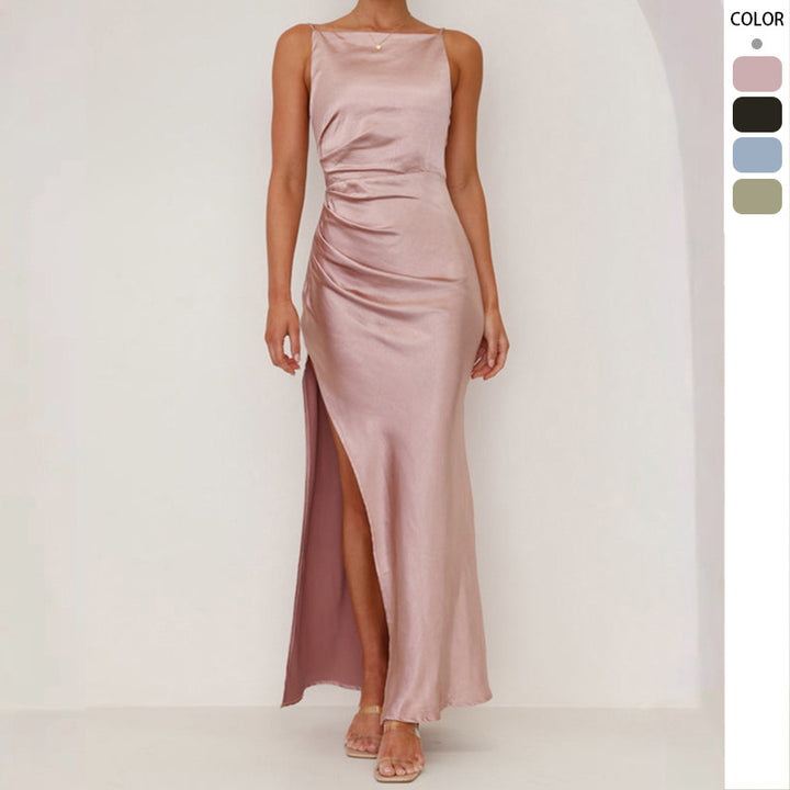 Damen Maxikleid mit elegantem Satin-Finish und hoch geschnittenem Schlitz Drune