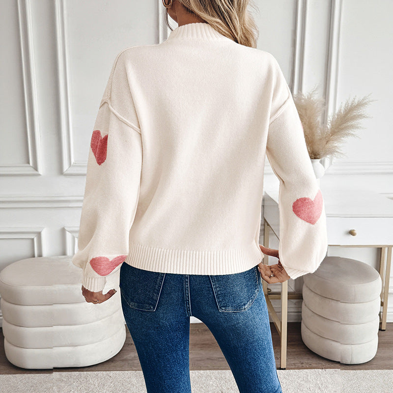 Damen lässiger Pullover mit Herzmotiv Drune