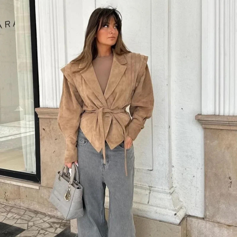 Damen Modischer und taillierter Wildlederblazer Drune