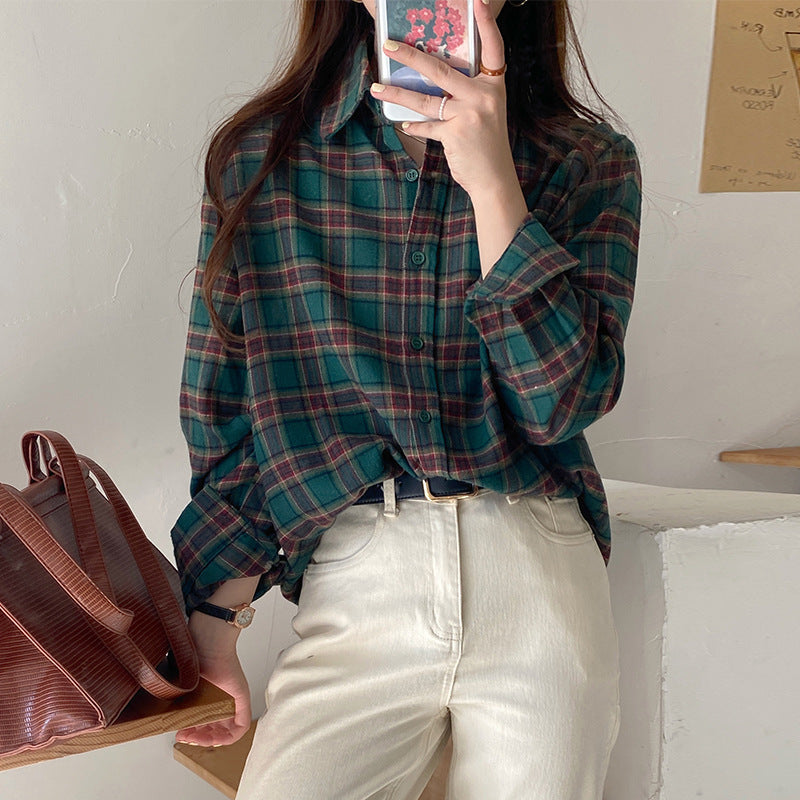 Damen Karohemd aus weichem Flanellstoff mit Button-Down-Kragen Drune