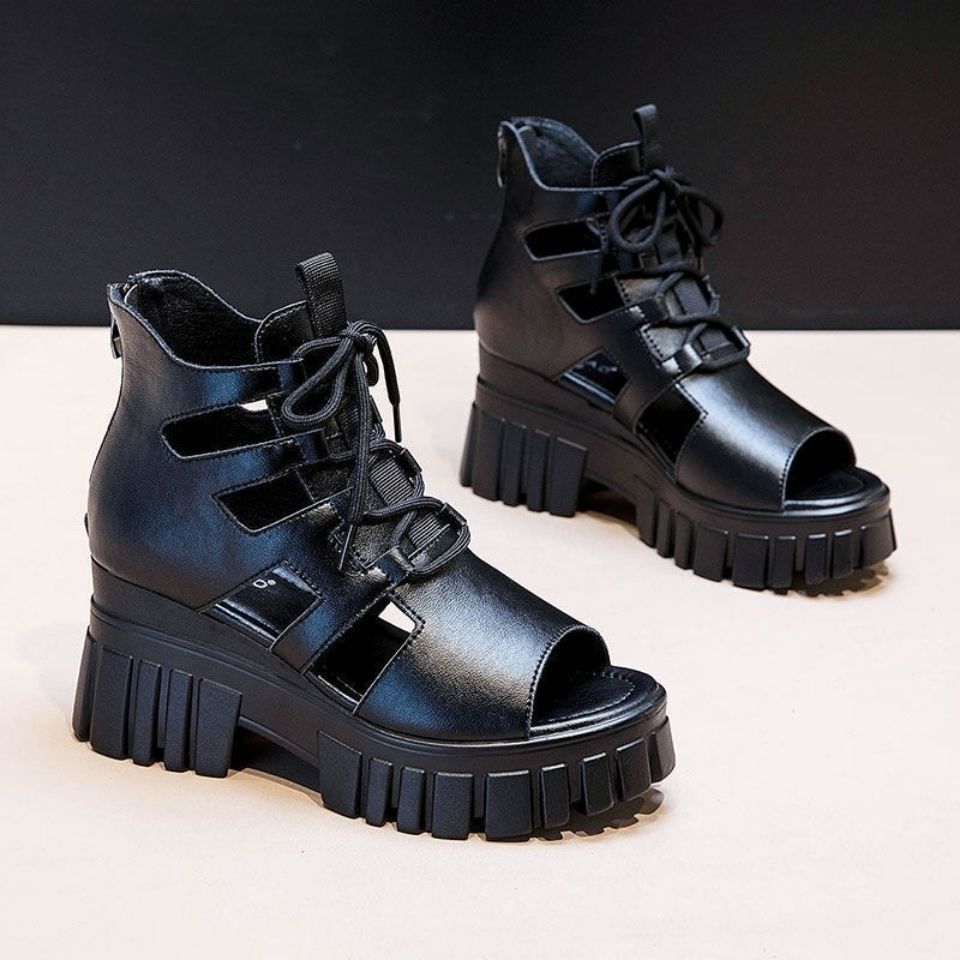 Damen Hochfrontige Schnürsandalen mit robustem Blockabsatz Drune