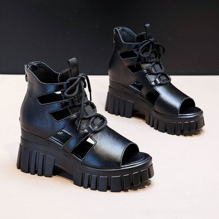 Damen Hochfrontige Schnürsandalen mit robustem Blockabsatz Drune