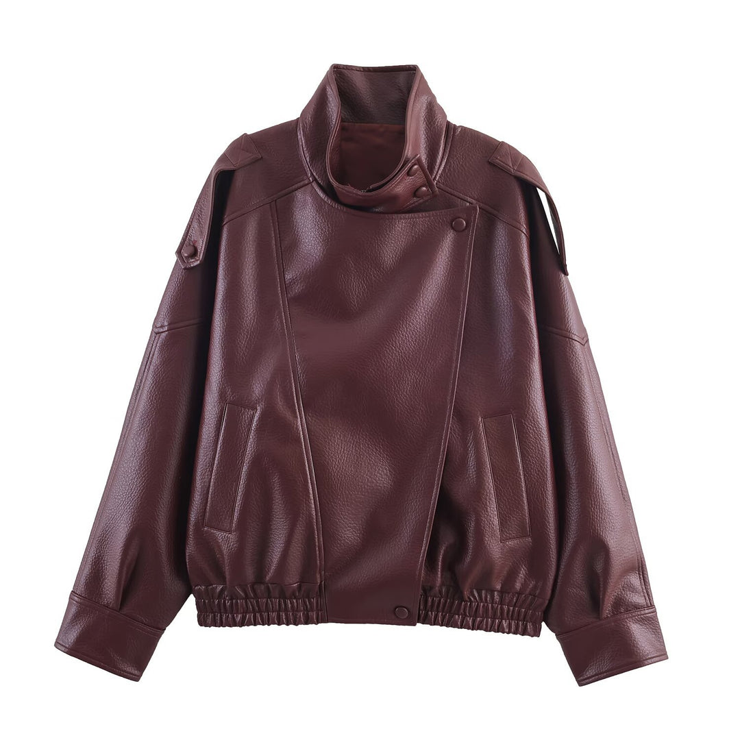 Damen Kunstlederjacke im modernen Design mit hochgeschlossenem Kragen und praktischen Taschen Drune