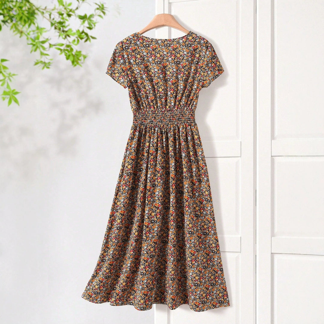 Damen Sommerliches Midikleid mit elastischem Bund und floralen Mustern Drune