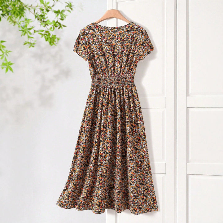 Damen Sommerliches Midikleid mit elastischem Bund und floralen Mustern Drune