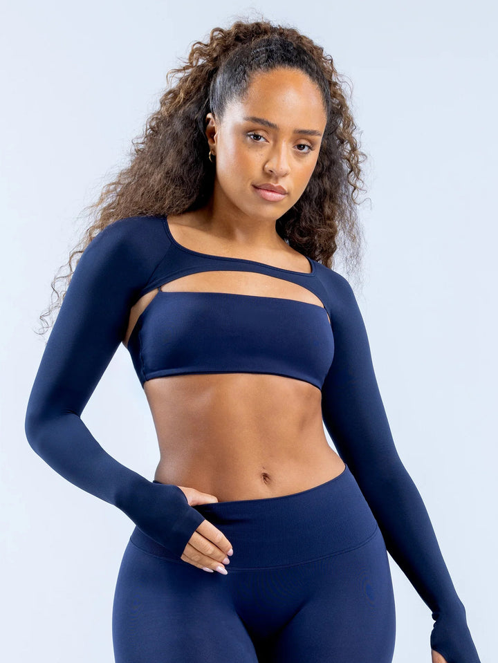 Damen Sportliches Langarm Crop-Top mit angeschnittenem Design Drune