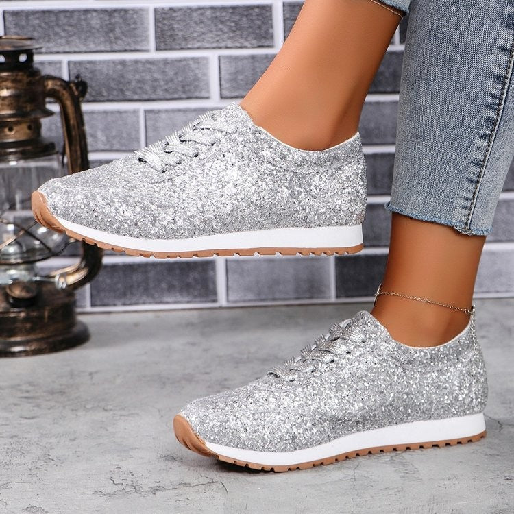 Damen  glitzernde Retro-Laufsneaker mit gepolstertem Memory-Fußbett und rutschfester Profilsohle Drune