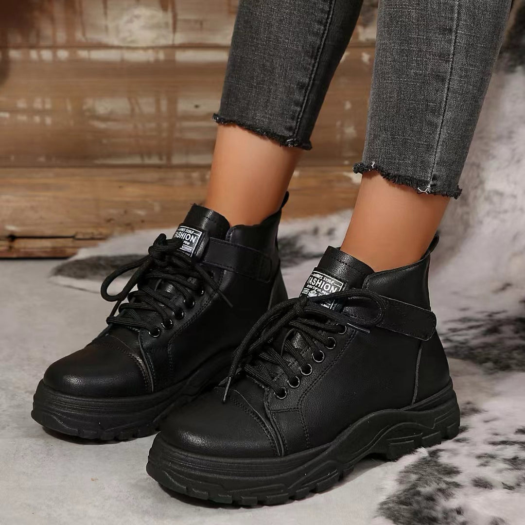 Damen nan modische Plateau-Hightop-Sneaker mit Klettriemen, gepolstertem Komfortfußbett und profiliertem Traktorabsatz Drune