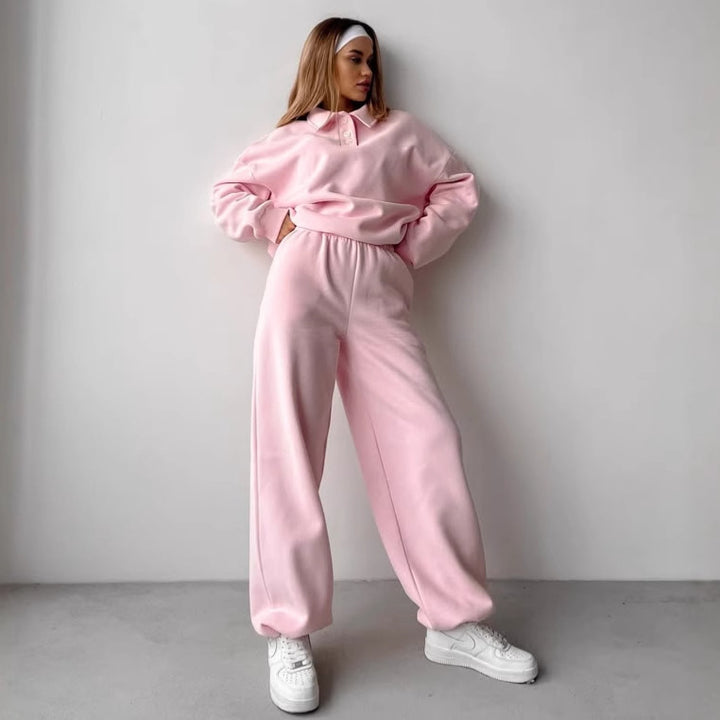 Damen lässiger Poloshirt und weite Jogginghose Set Drune