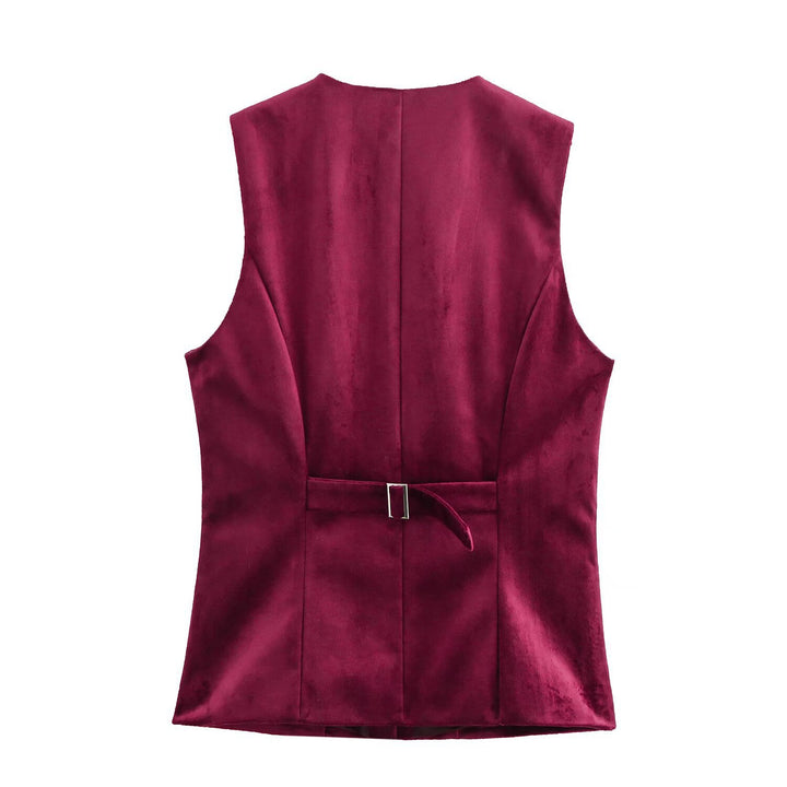 Damen Elegante Satin-Weste mit tailliertem Schnitt und Knopfdetails Drune