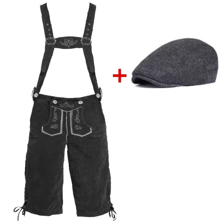 Herren nan traditionelle Trachtenlederhose mit verstellbaren Trägern und Trachtenhut Drune