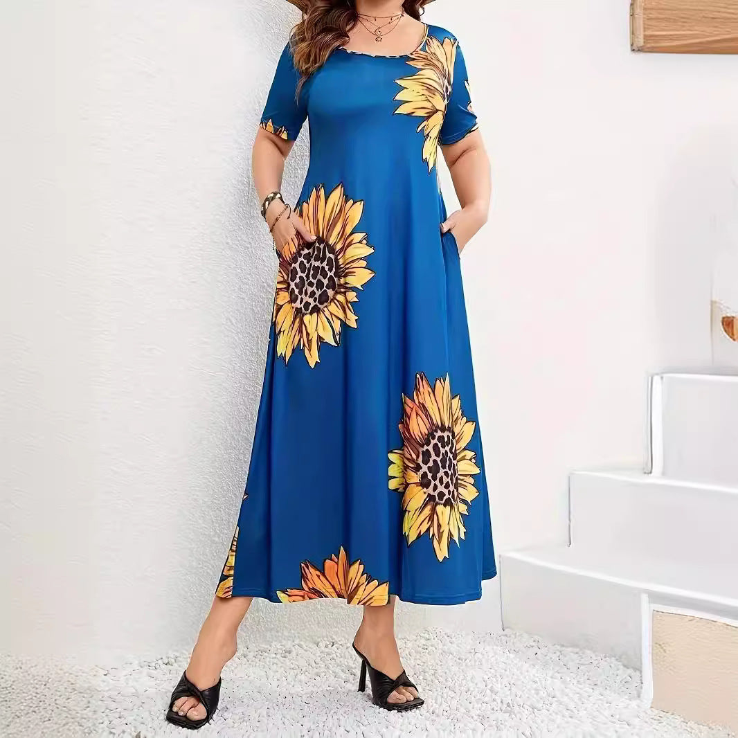 Damen Elegantes Maxikleid mit Blumenmuster und Taschen Drune