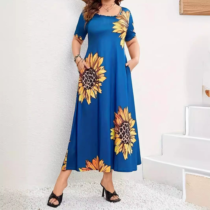 Damen Elegantes Maxikleid mit Blumenmuster und Taschen Drune