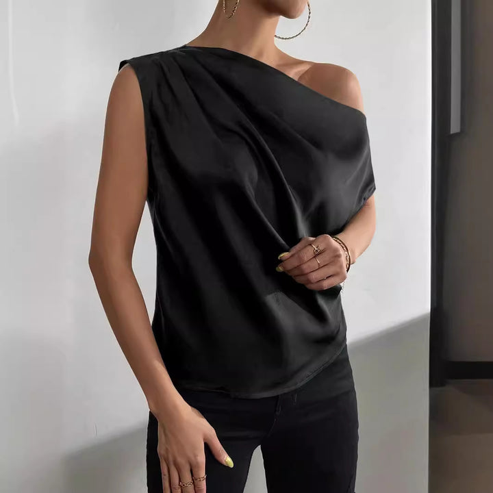 Damen asymmetrisches Top mit Drapierung und elegantem Schnitt Drune