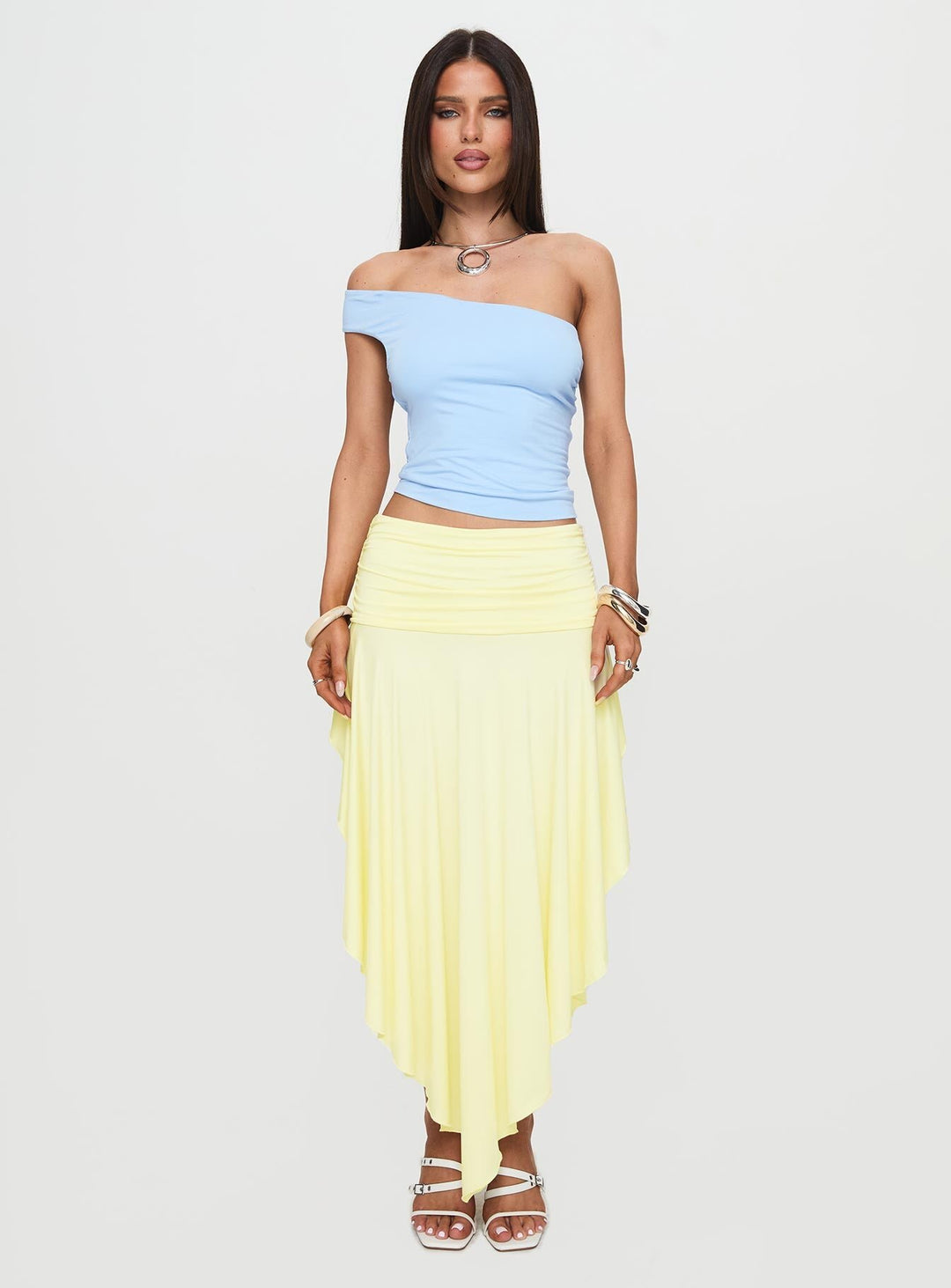 Damen asymmetrischer Maxi-Rock mit fließendem Stoff und elegantem Bund Drune