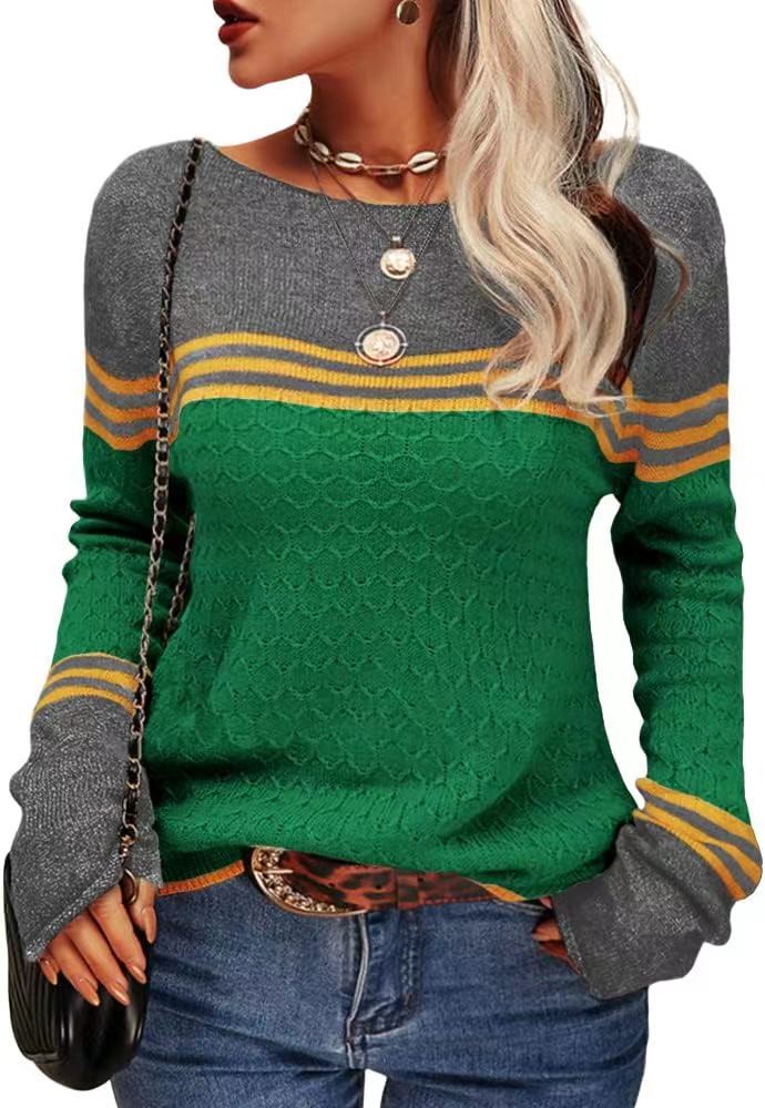 Damen lässiger Strickpullover mit kontrastierenden Farbblöcken und einzigartiger Textur Drune