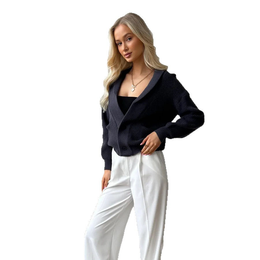 Damen Kuschelige Strickjacke mit breitem Kragen und praktischen Taschen Drune