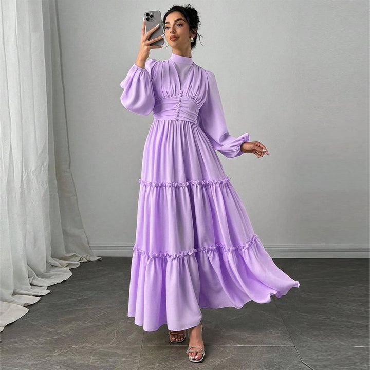 Damen Maxikleid mit eleganten Rüschendetails und gerafftem Oberteil Drune