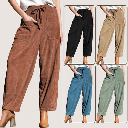 Damen Weite Velours-Hose mit verstellbarem Bund Drune