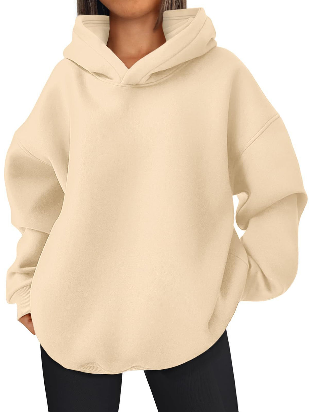 Damen nan kastiger Kapuzenpullover mit doppellagiger Kapuze, überschnittener Schulter und längerem Rückenteil Drune