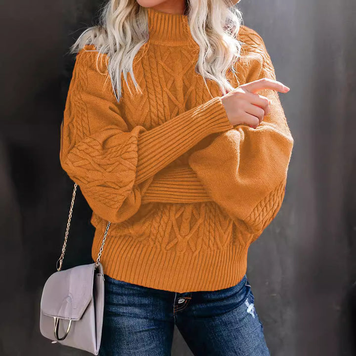 Damen Strickpullover mit hohem Kragen und einzigartigem Zopfmuster Drune
