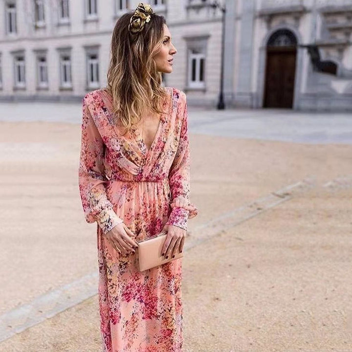 Damen Maxikleid mit voluminösen Ärmeln und elegantem floralem Design Drune