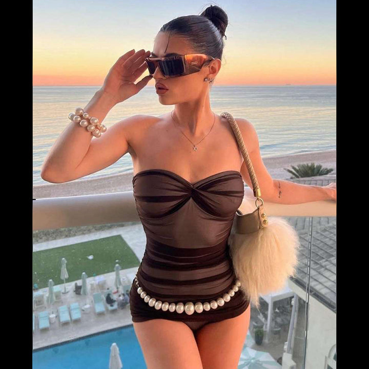 Damen Bandeau Badeanzug mit raffinierten Drapierungen Drune