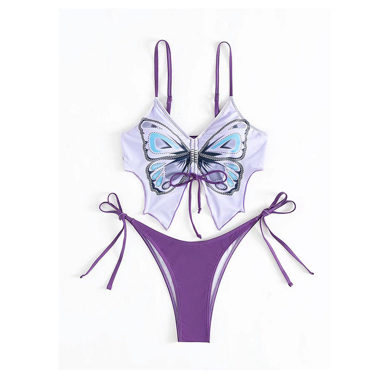 Damen Buntes Bikini-Set mit Schmetterlingsdesign Drune