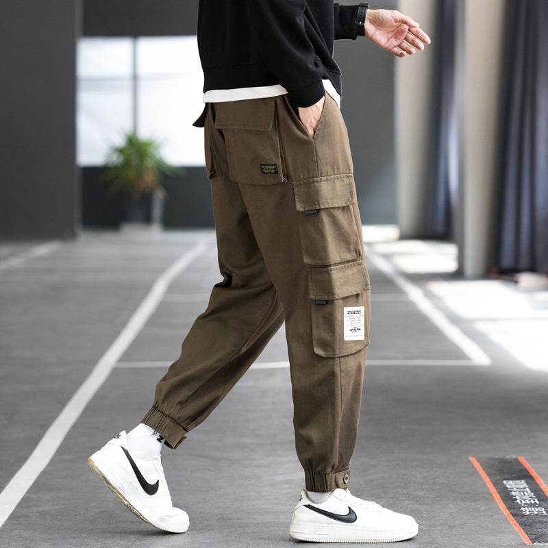 Herren nan Cargo-Joggerhose mit mehreren aufgesetzten Taschen, elastischem Bund und gekräuselten Knöcheln Drune
