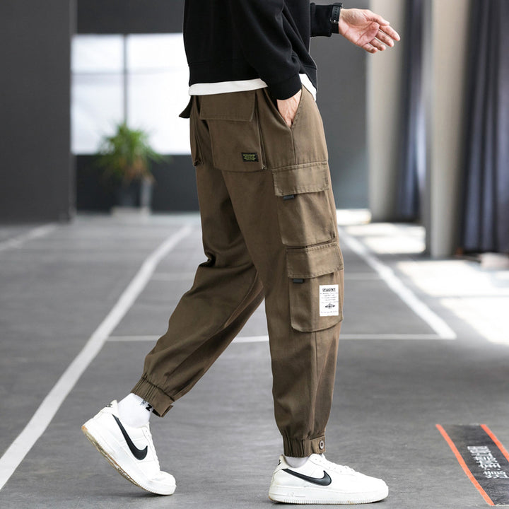 Herren nan Cargo-Joggerhose mit mehreren aufgesetzten Taschen, elastischem Bund und gekräuselten Knöcheln Drune