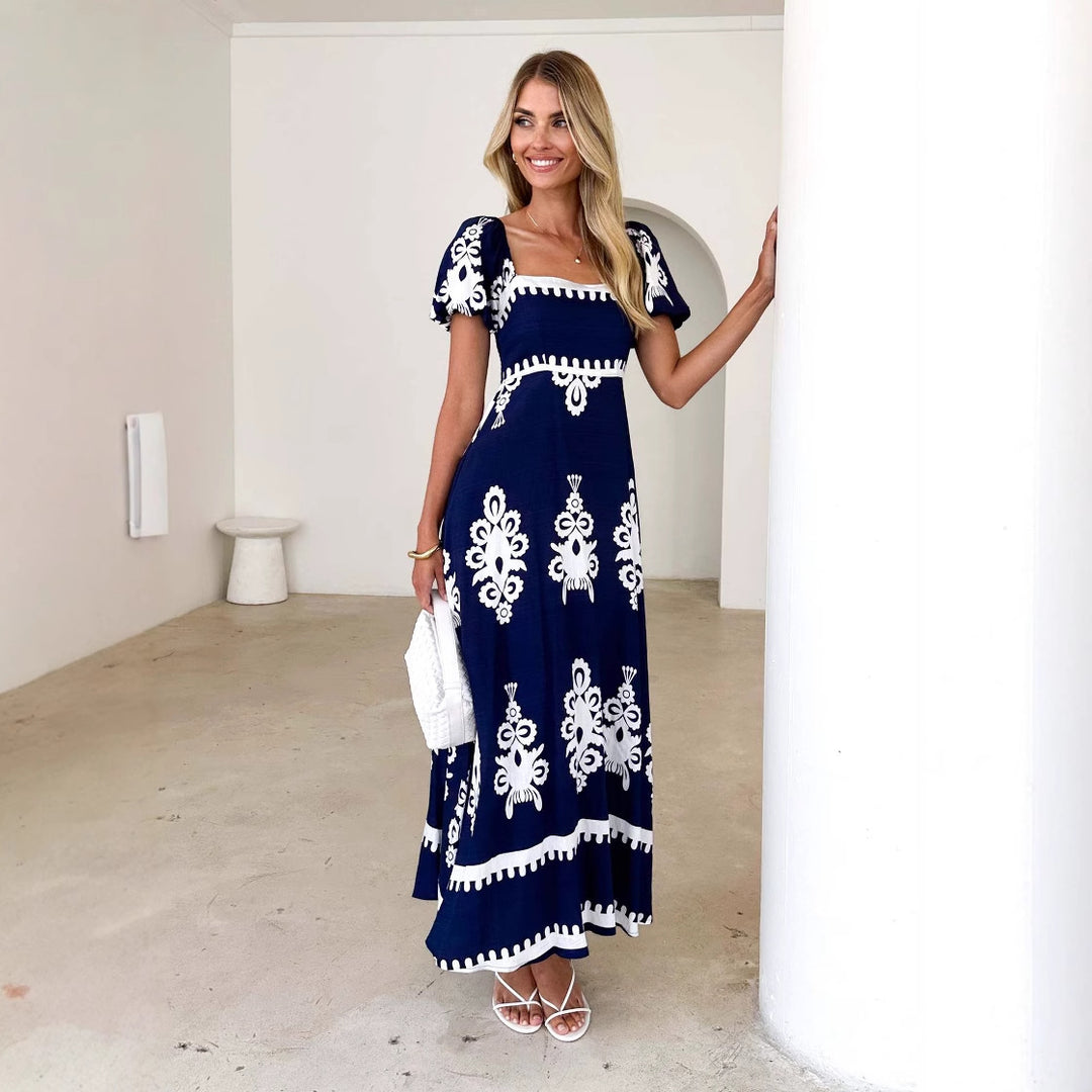 Damen Maxikleid mit eleganten Rüschendetails und floralem Muster Drune