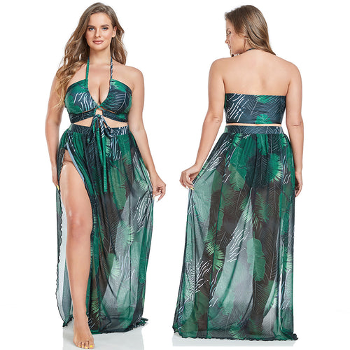 Damen Badeanzug mit elegantem Wickelrock und sommerlichem Palmendruck Drune