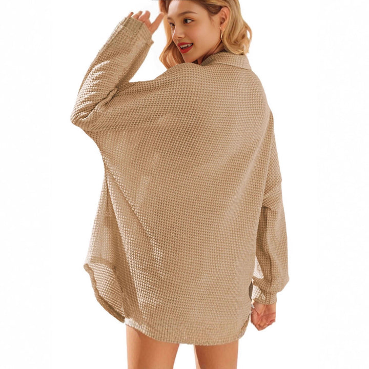 Damen lässige Oversized-Hemdjacke im Waffelmuster Drune