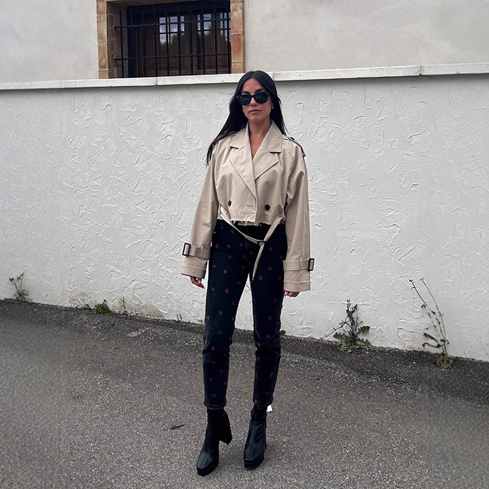 Damen modische Trenchjacke mit Gürtel und oversized Schnitt Drune