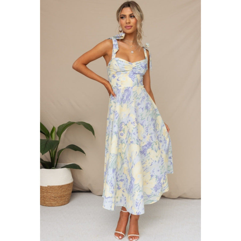 Damen Sommerliches Maxikleid mit verstellbaren Trägern und Raffungen Drune