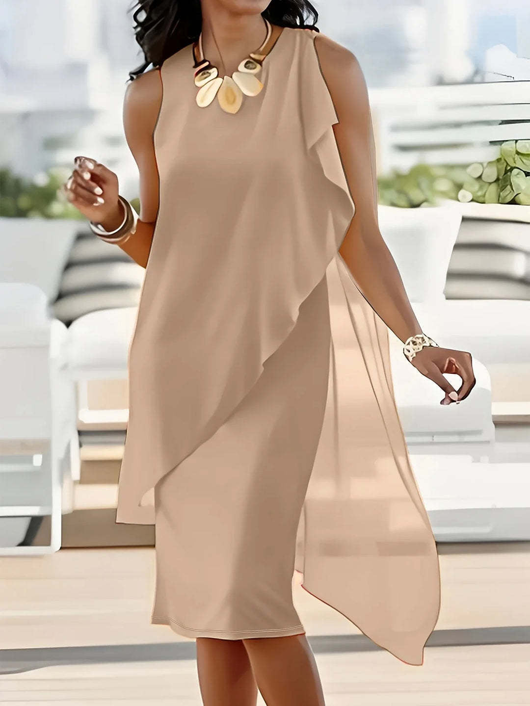 Damen asymmetrisches Chiffonkleid mit raffiniertem Rüschendetail Drune