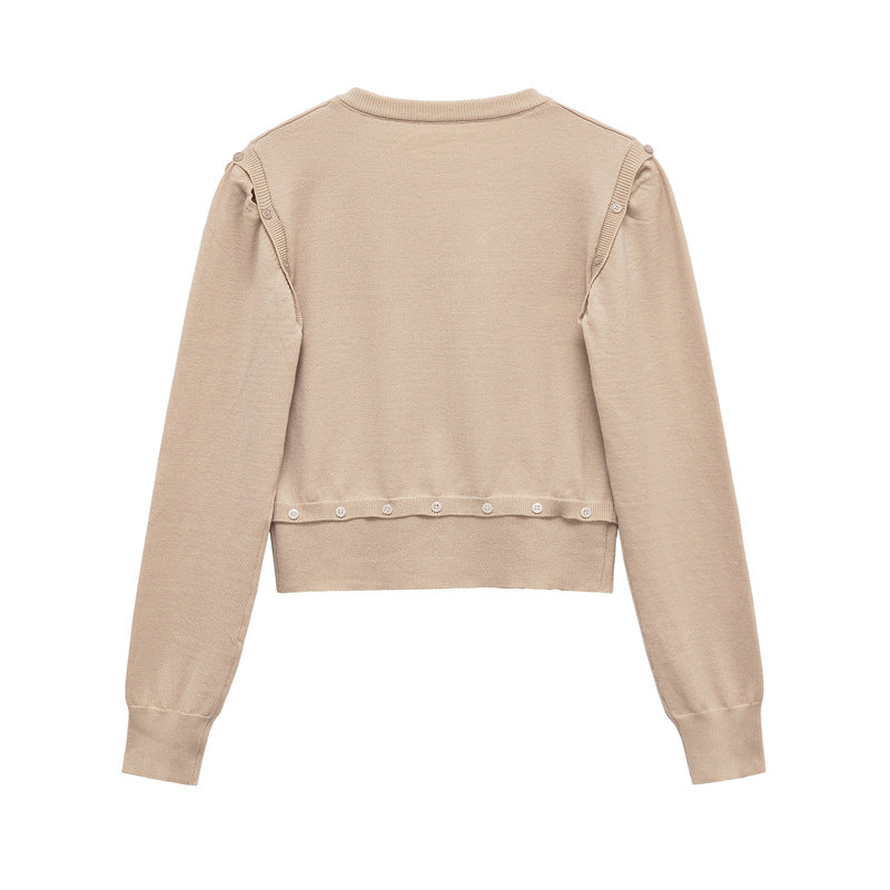 Damen Strickpullover mit V-Ausschnitt und dekorativen Knöpfen Drune