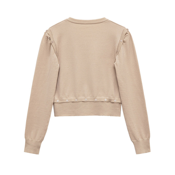 Damen Strickpullover mit V-Ausschnitt und dekorativen Knöpfen Drune