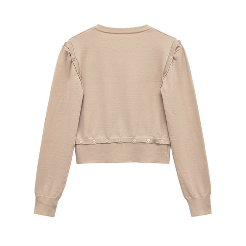 Damen Strickpullover mit V-Ausschnitt und dekorativen Knöpfen Drune