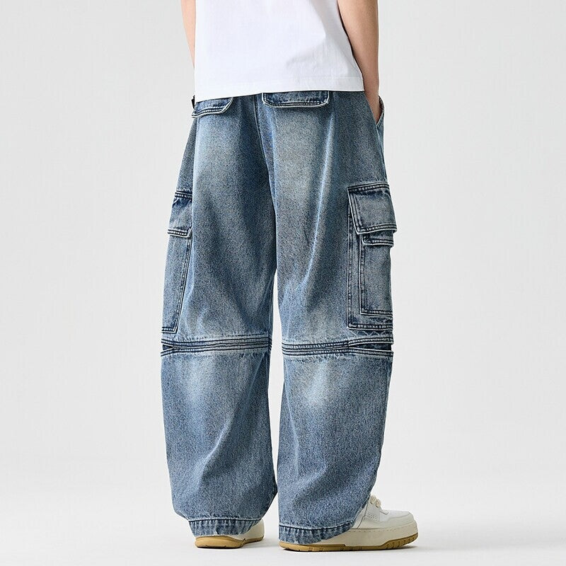Herren nan extraweite Cargo-Jeans im Baggy-Stil mit verstärkten Knie-Nähten Drune