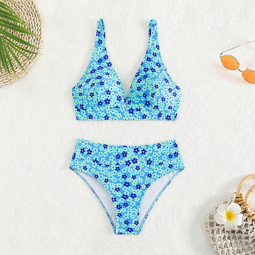 Damen Zweiteiliges Bikini-Set mit floralem Design und hoch geschnittenem Slip Drune