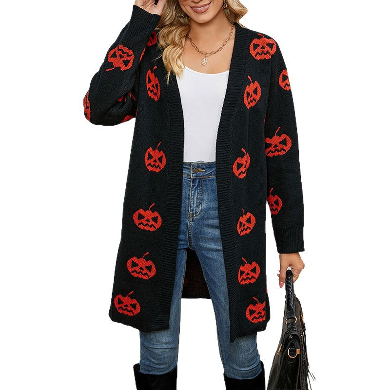 Damen Strickjacke mit Halloween-Motiv Drune