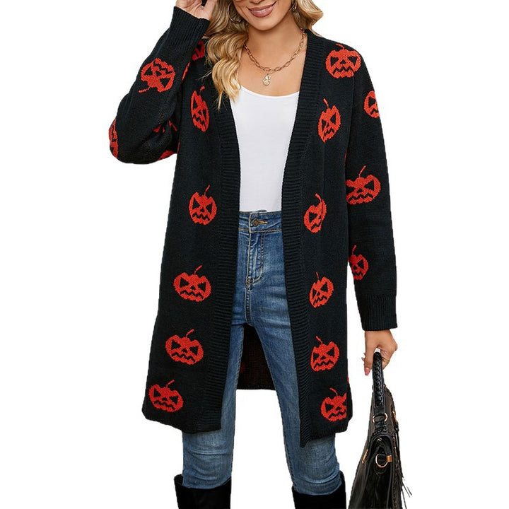 Damen Strickjacke mit Halloween-Motiv Drune